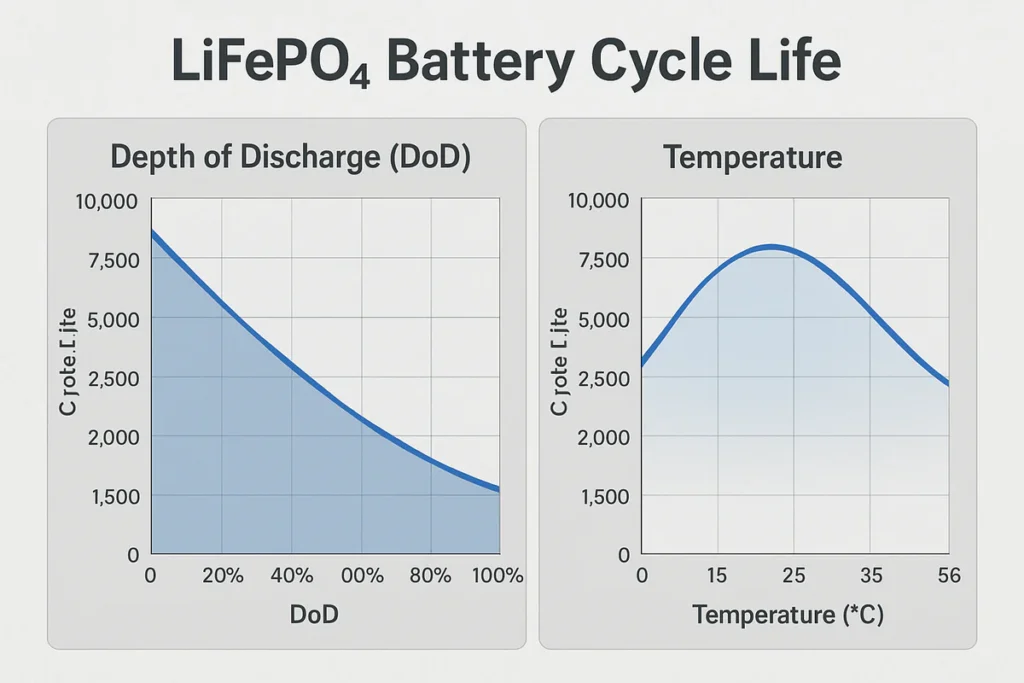 infographic on lifepo4 battery life factors dod an